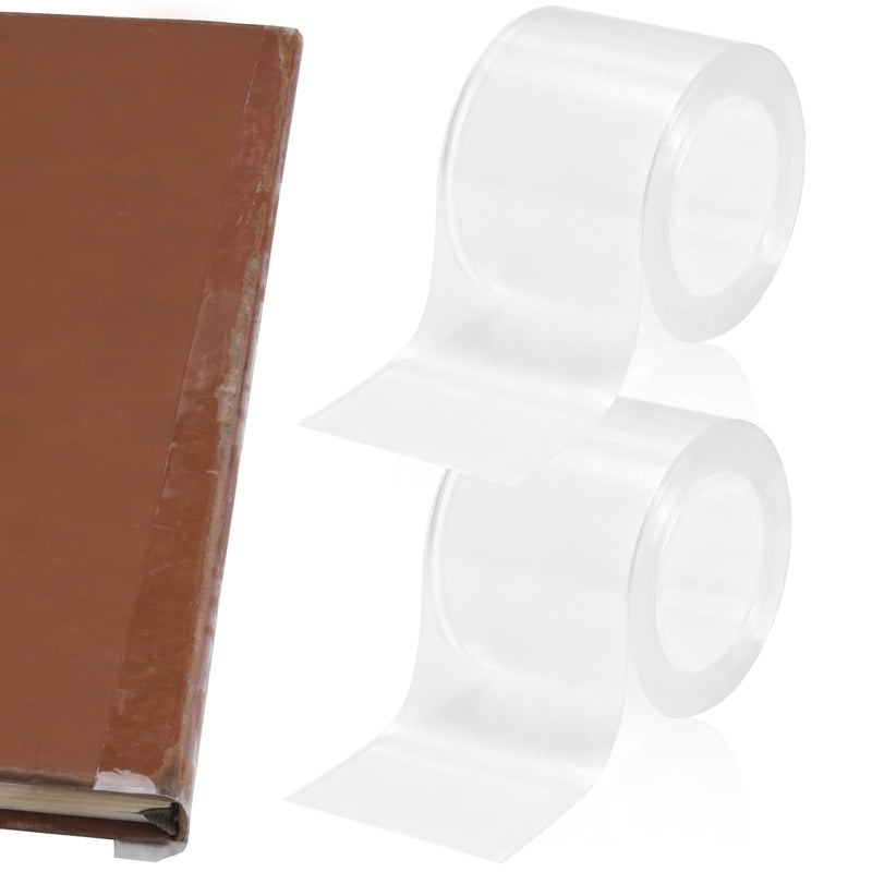 Engorgio Clear Strong Waterproof Adhesive Archival Safe Book Repair Tape 2pcs, 2Inch x 16.5Ft - Removable Book Binding Tape for Old Books, Broken Pages, Textbook Spine & Library Repair Supplies. - Image 1
